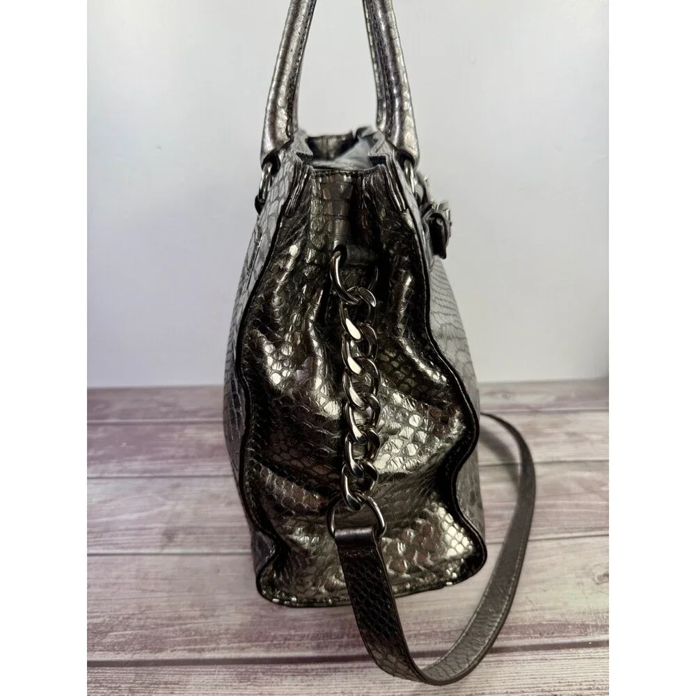 MICHAEL KORS Large Hamilton Gray Luxury Embossed Leather Satchel Shoulder Bag - Picture 15 of 17